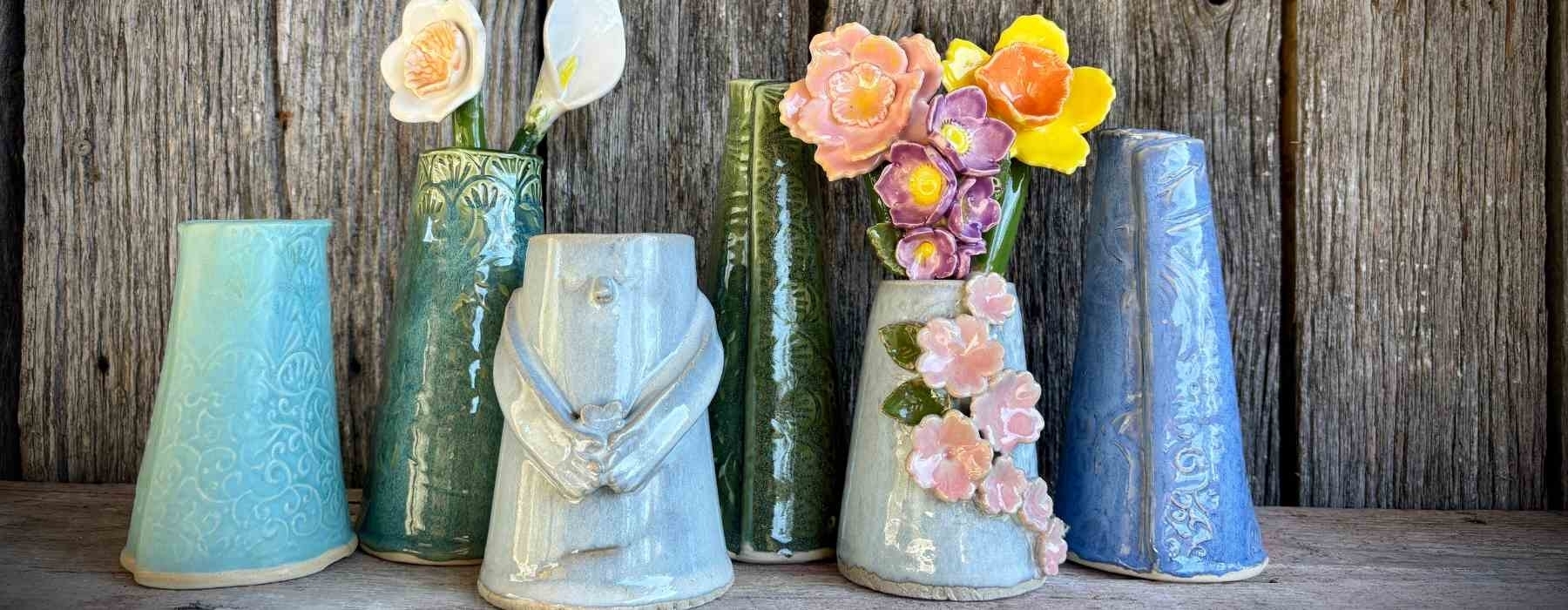 Resident Artist Series: Slab Constructed Flower Bricks, and Single Stem Dahlia Vases